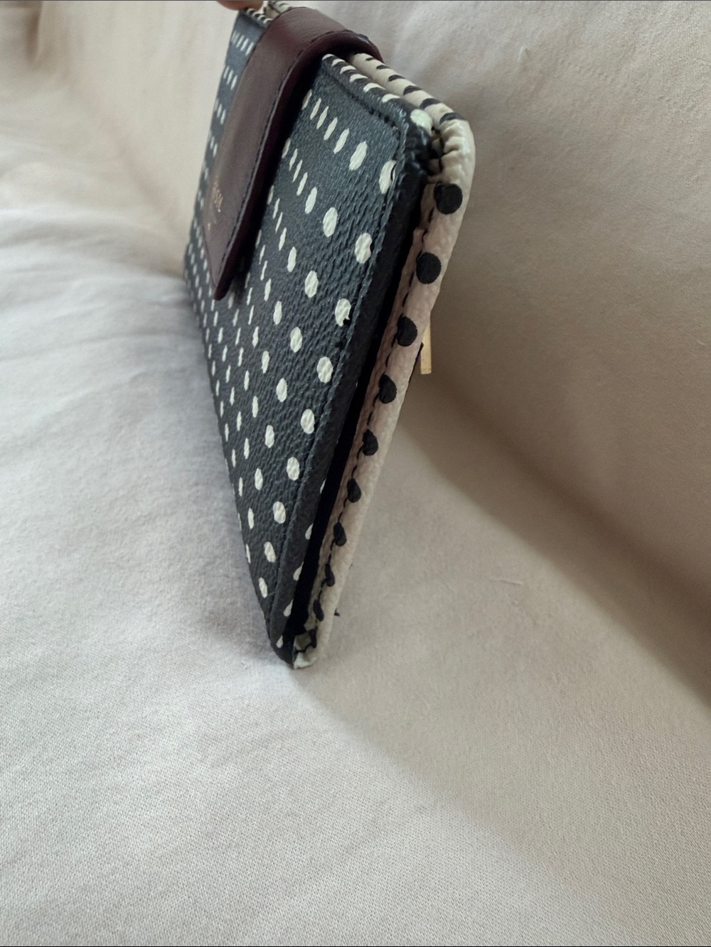Fossil Logan Polka Dot Leather Trim Slim Tab Clutch Wallet - Picture 3 of 6